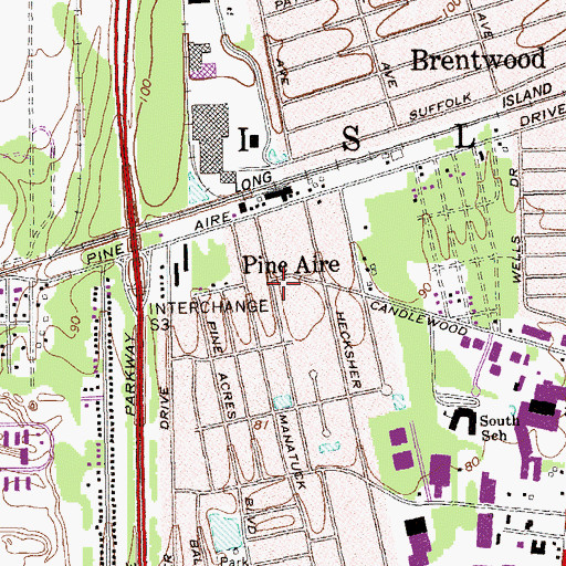 Topographic Map of Pine Aire, NY