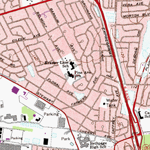 Topographic Map of Pine Avenue School, NY