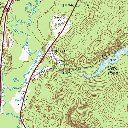Topographic Map of Pine Ridge Cemetery, NY