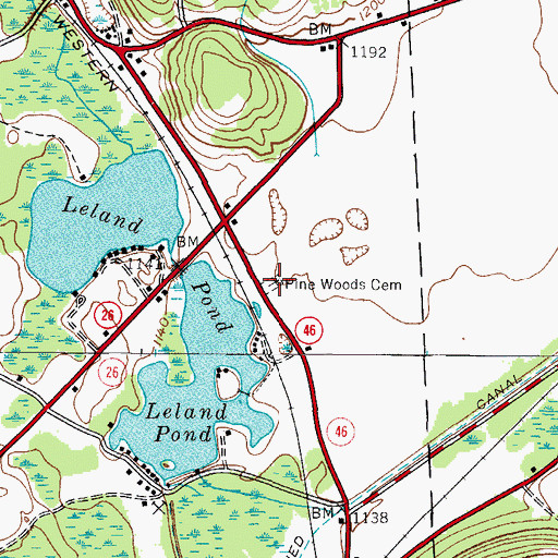 Topographic Map of Pine Woods Cemetery, NY