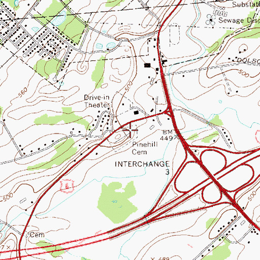 Topographic Map of Pine Hill Cemetery, NY