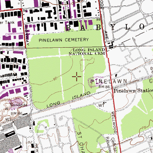Topographic Map of Pinelawn Cemetery, NY