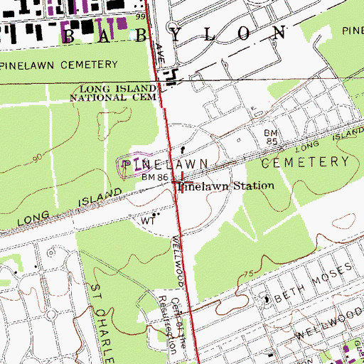 Topographic Map of Pinelawn Station, NY