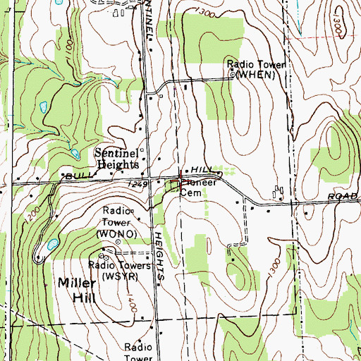 Topographic Map of Pioneer Cemetery, NY