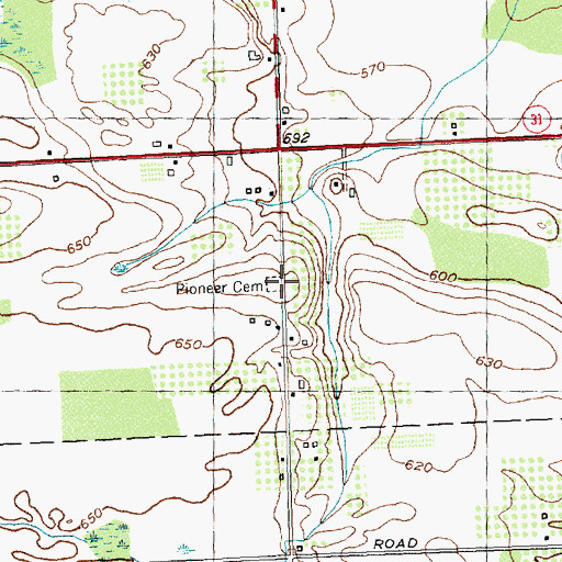 Topographic Map of Pioneer Cemetery, NY