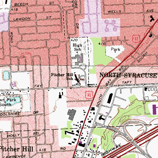 Topographic Map of Pitcher Hill School, NY