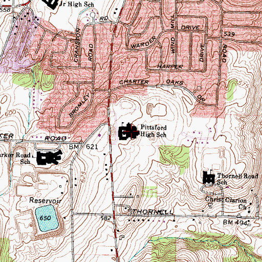 Topographic Map of Pittsford - Mendon High School, NY