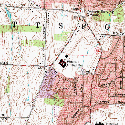 Topographic Map of Pittsford Junior High School, NY