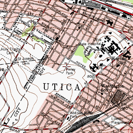 Topographic Map of Pixley Park, NY