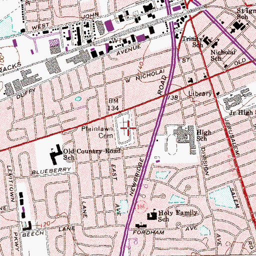 Topographic Map of Plain Lawn Cemetery, NY
