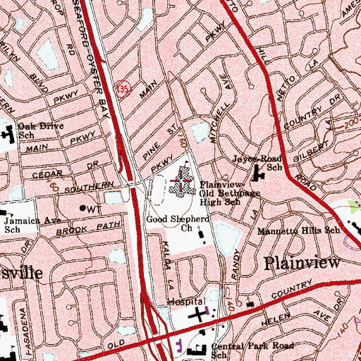 Topographic Map of Plainview-Old Bethpage Middle School, NY