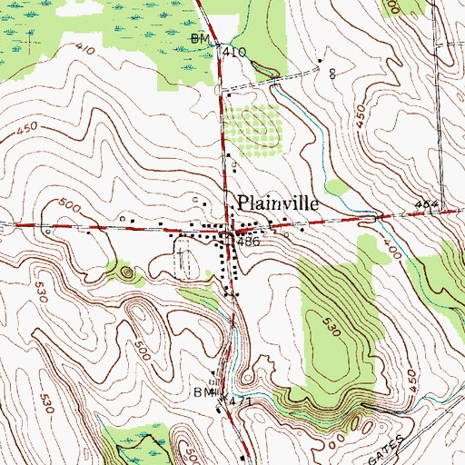 Topographic Map of Plainville, NY