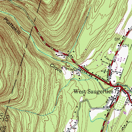 Topographic Map of Plattekill Clove, NY