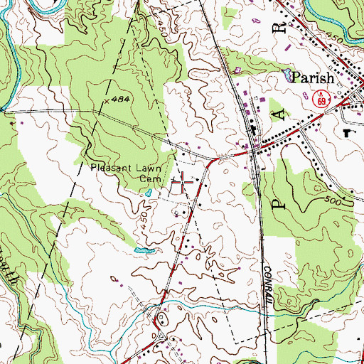 Topographic Map of Pleasant Lawn Cemetery, NY