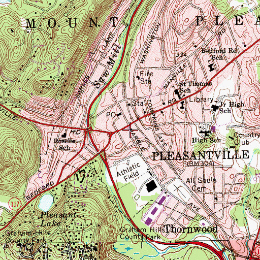 Topographic Map of Pleasantville, NY