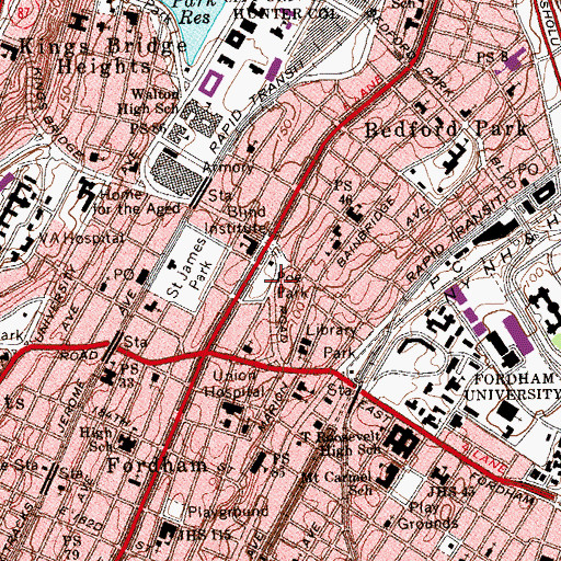Topographic Map of Poe Park, NY