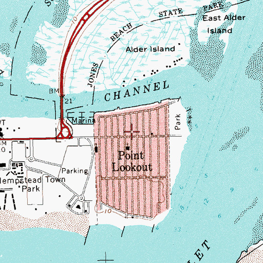 Topographic Map of Point Lookout, NY
