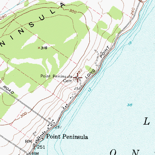 Topographic Map of Point Peninsula Cemetery, NY