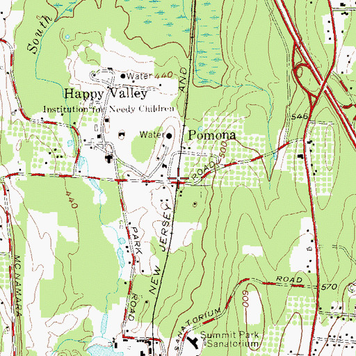 Topographic Map of Pomona, NY