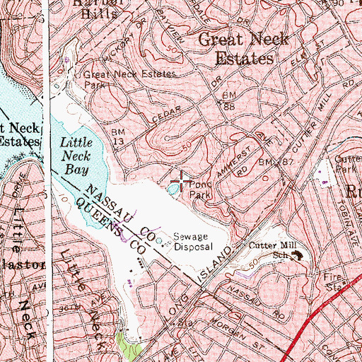 Topographic Map of Pond Park, NY