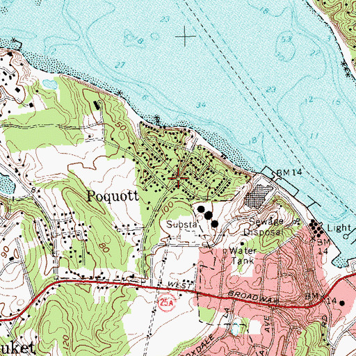 Topographic Map of Poquott, NY