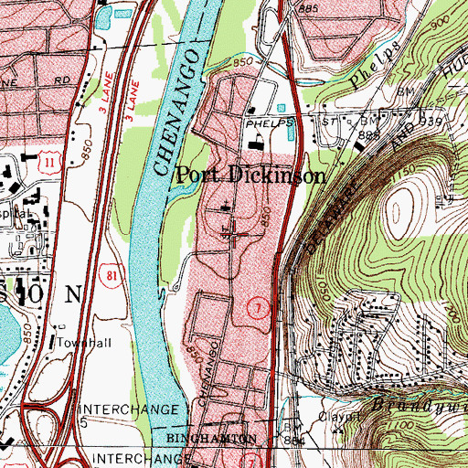 Topographic Map of Port Dickinson, NY