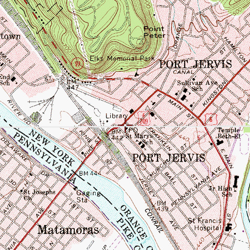 Topographic Map of Port Jervis, NY