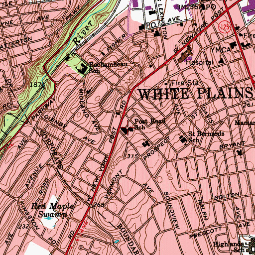 Topographic Map of Post Road School, NY