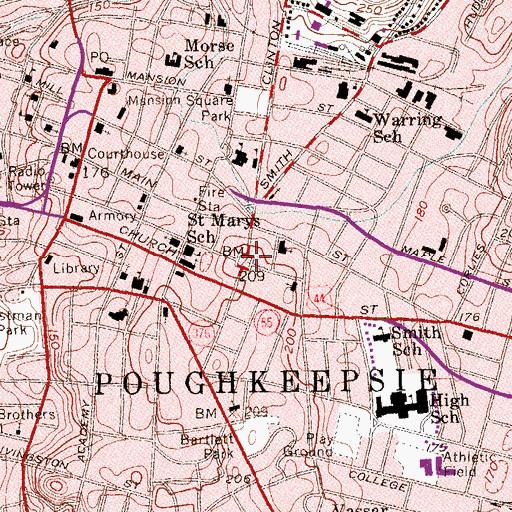 Topographic Map of Poughkeepsie, NY