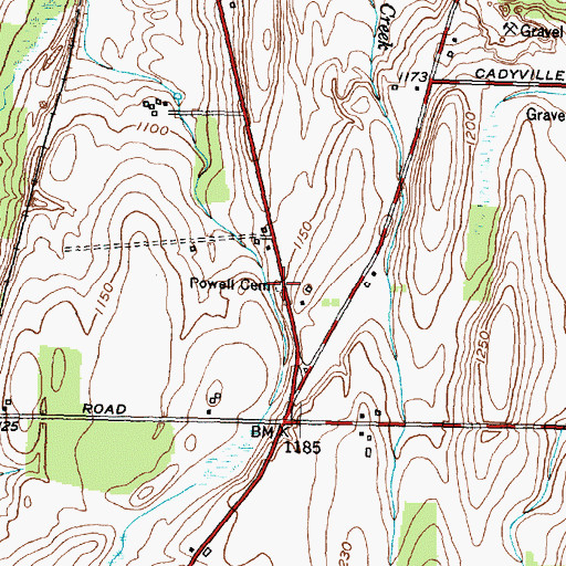 Topographic Map of Powell Cemetery, NY