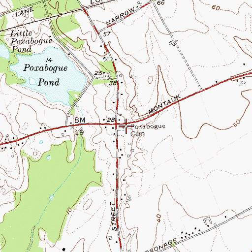Topographic Map of Poxabogue Evergreen Cemetery, NY