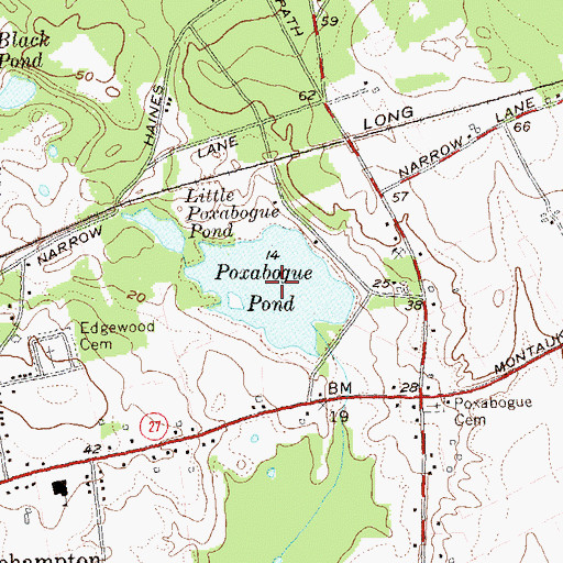 Topographic Map of Poxabogue Pond, NY