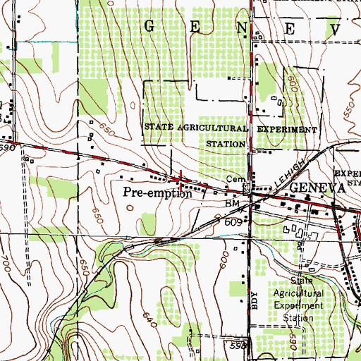 Topographic Map of Pre-emption, NY