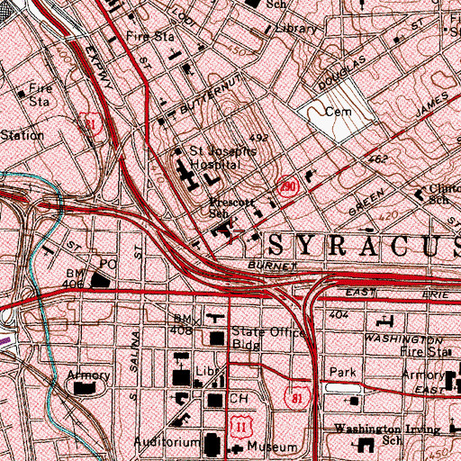 Topographic Map of Prescott School, NY