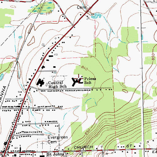 Topographic Map of G L Priess Primary School, NY
