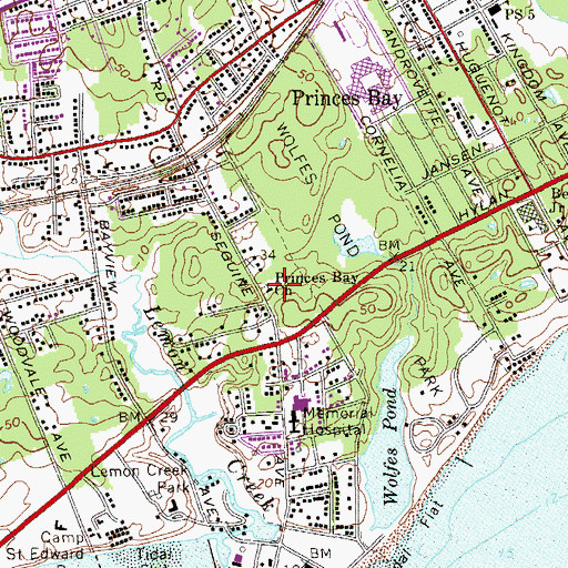 Topographic Map of Princes Bay Church, NY