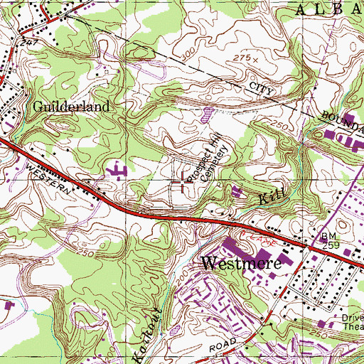 Topographic Map of Prospect Hill Cemetery, NY