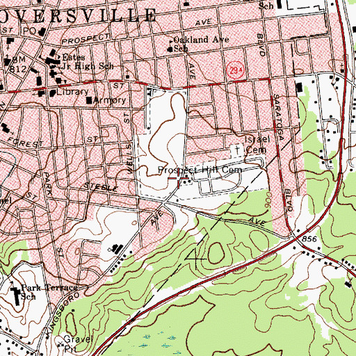 Topographic Map of Prospect Hill Cemetery, NY
