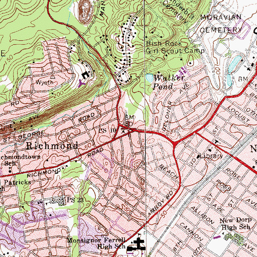 Topographic Map of Public School 10, NY