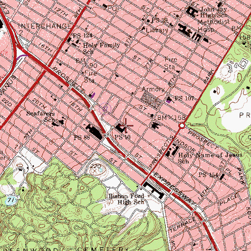 Topographic Map of Public School 10, NY