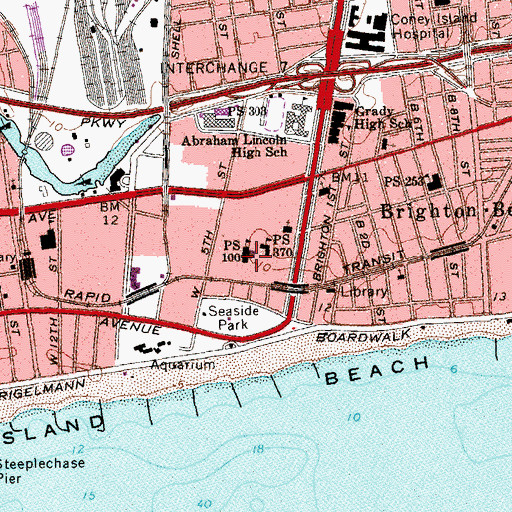 Topographic Map of Public School 100, NY