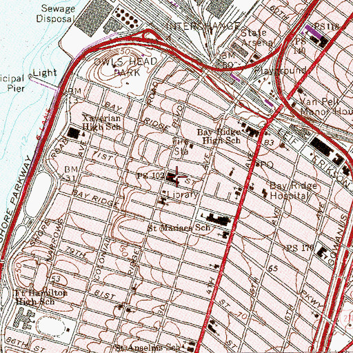 Topographic Map of Public School 102, NY