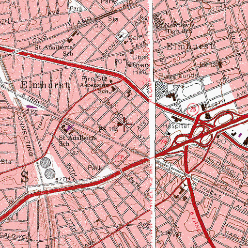 Topographic Map of Public School 102, NY