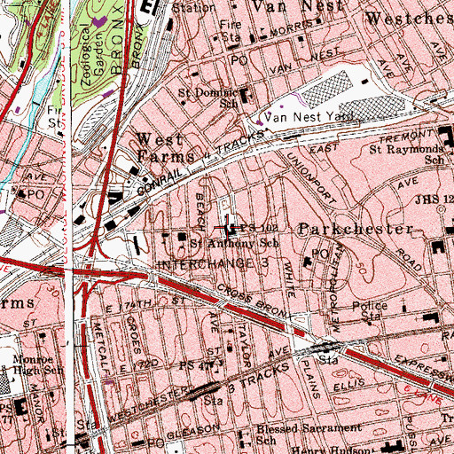 Topographic Map of Public School 102, NY