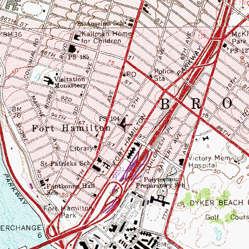 Topographic Map of Public School 104, NY