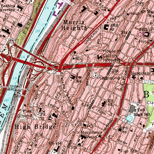 Topographic Map of Public School 104, NY