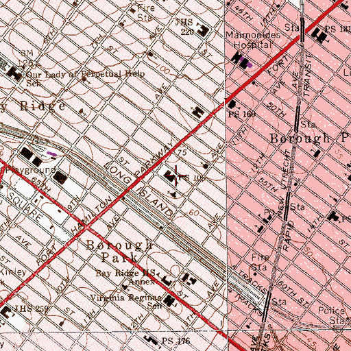 Topographic Map of Public School 105, NY