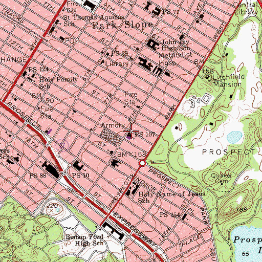 Topographic Map of Public School 107, NY