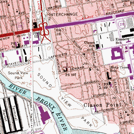 Topographic Map of Public School 107, NY