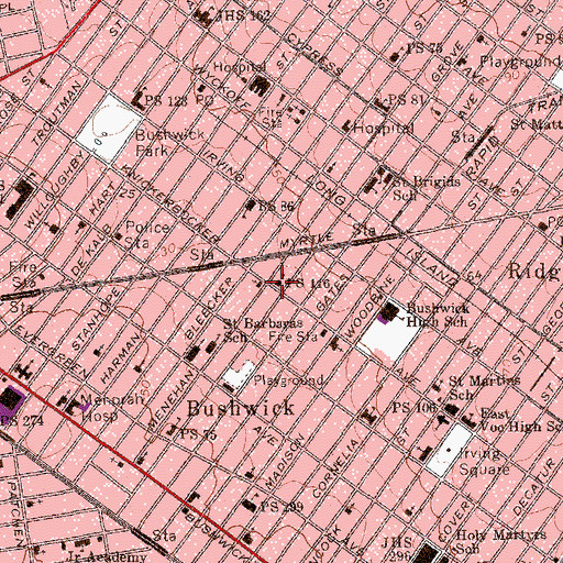Topographic Map of Public School 116, NY
